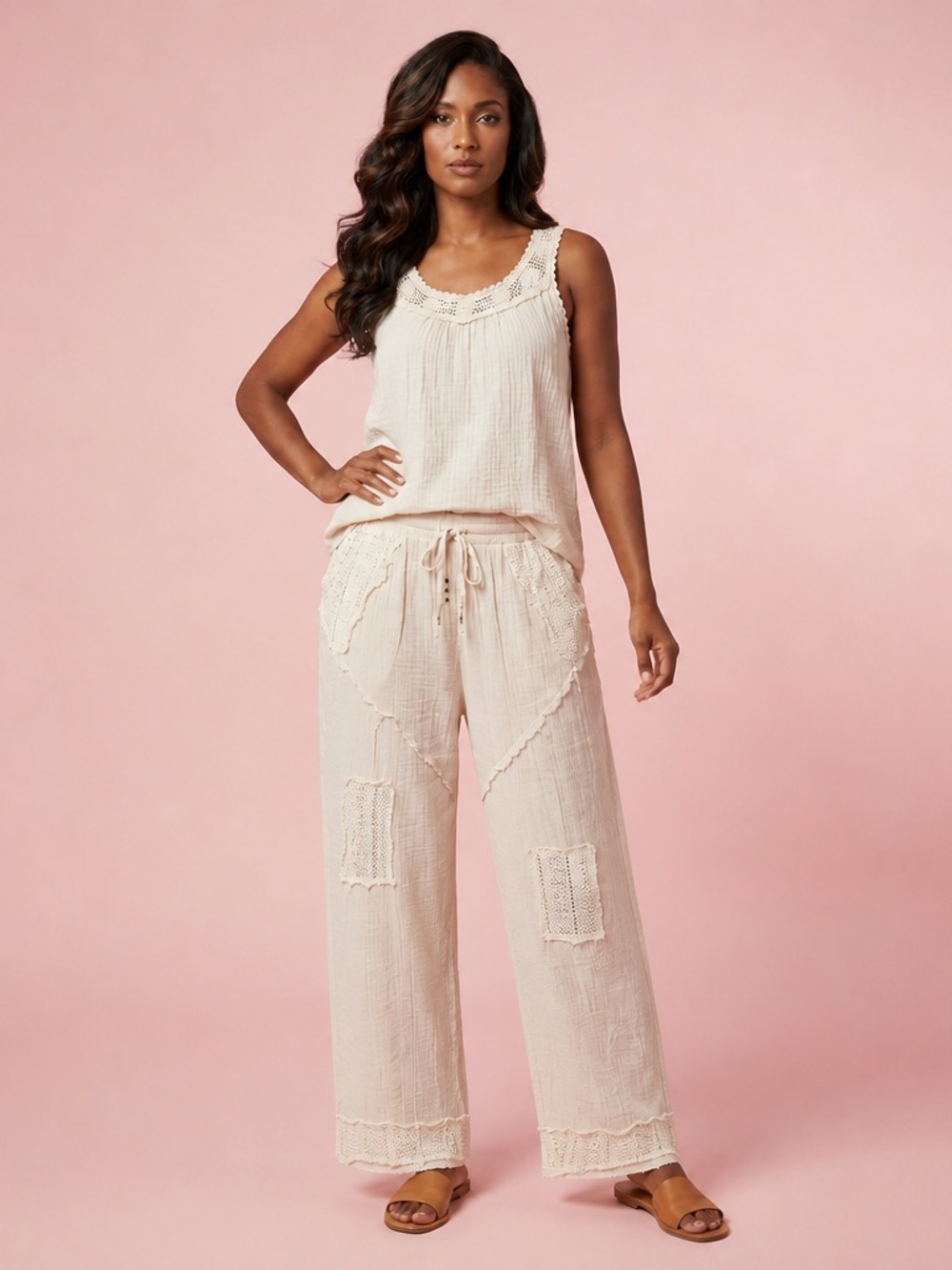 POL Gaze Lace-Trim Flare Pants
